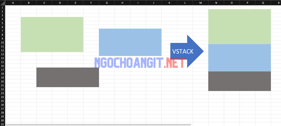 Minh hoạ hàm vstack trong Excel