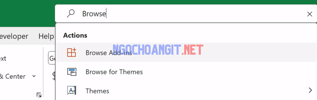 Gõ Browse Add-ins để mở trình duyệt tìm kiếm Add-ins