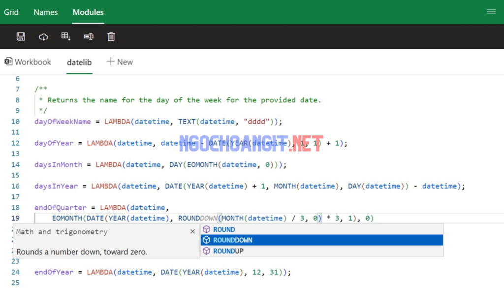 Ví dụ về việc định nghĩa các hàm Lambda với Excel Labs